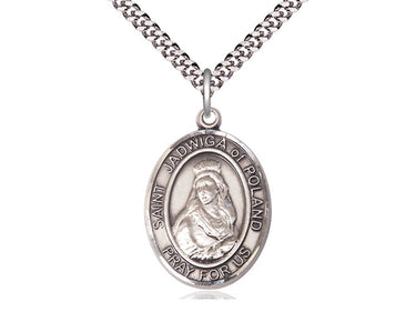 Sterling Silver St. Jadwiga of Poland Medal Necklace 1 inch by 3/4 inch on 24 inch chain by Bliss