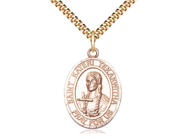14kt Gold Filled St. Kateri Tekakwitha Catholic Patron Saint Medal Necklace 1 x 3/4 inch with 24 inch Chain by Bliss
