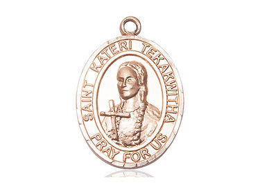 14kt Solid Gold St. Kateri Tekakwitha Medal Pendant 1x3/4 inch Medium Size Handcrafted by Bliss USA