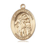 14kt solid gold Guardian Angel with Children medal pendant, 1 x 3/4 inches, handcrafted in USA by Bliss Manufacturing