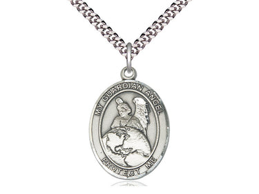 Sterling Silver Guardian Angel Protector Pendant Necklace 1x3/4 inch on 24 inch chain by Bliss