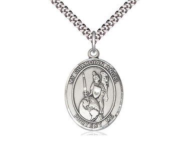 Sterling silver Guardian Angel of the World medal necklace with 24 inch curb chain by Bliss