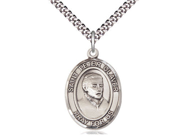 Sterling Silver St. Peter Claver Medal Necklace 1 inch by 3/4 inch with 24 inch chain by Bliss Manufacturing