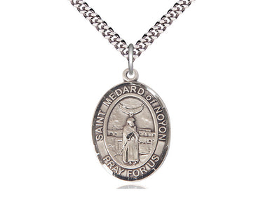 Sterling Silver St. Medard of Noyon Patron Saint Medal Necklace 1 inch by 3/4 inch with 24 inch Chain by Bliss