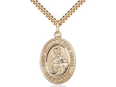 14kt Gold Filled St. Edmund of East Anglia Medal Necklace 1x3/4 inch Medium Pendant 24 inch Bliss USA