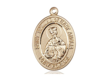 14kt Solid Gold St. Edmund of East Anglia Patron Saint Medal Pendant 1 x 5/8 inch Handcrafted by Bliss