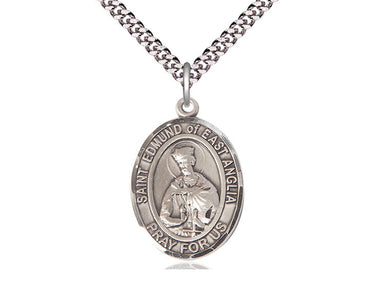 Sterling Silver St. Edmund of East Anglia patron saint medal necklace with 24 inch curb chain by Bliss
