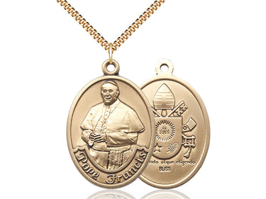 14kt Gold Filled Pope Francis oval medal necklace with 24 inch chain handcrafted by Bliss