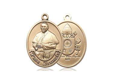 14kt Solid Gold Pope Francis Oval Medal Pendant 1 x 3/4 inches handcrafted by Bliss Manufacturing