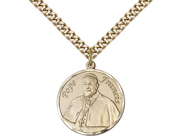 14kt Gold Filled Pope Francis Round Medal Necklace 1 x 5/8 inch pendant with 24 inch chain by Bliss