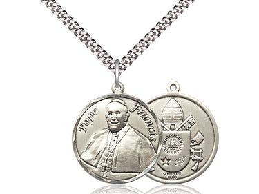 Sterling Silver Pope Francis Round Medal Necklace 1 inch by 5/8 inch on 24 inch chain by Bliss