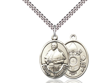 Sterling Silver Pope Francis Oval Medal Necklace 1 inch by 3/4 inch on 24 inch chain by Bliss