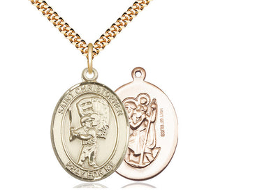 14kt Gold Filled St. Christopher Baseball Medal Necklace 1x3/4 inch with 24 inch chain by Bliss