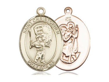 14kt Solid Gold St. Christopher Baseball Medal Pendant 1 x 3/4 inch handcrafted by Bliss Manufacturing