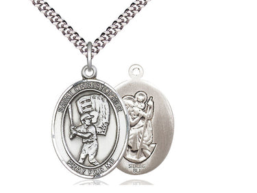 Sterling Silver St. Christopher Baseball Medal Necklace 1 x 3/4 inch pendant on 24 inch chain by Bliss