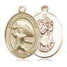 14kt solid gold St. Christopher football medal pendant, 1 inch by 3/4 inch, handmade in USA by Bliss
