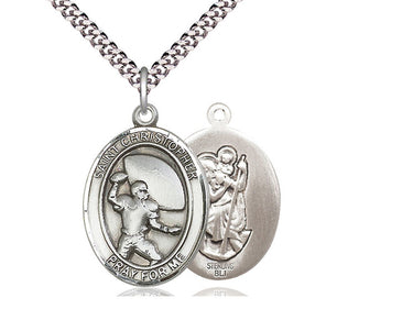 Sterling Silver St. Christopher Football Medal Necklace 1x3/4 inch with 24 inch chain by Bliss