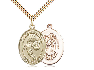 Gold Filled St. Christopher Basketball Medal Necklace 1x3/4 inch on 24 inch chain by Bliss Manufacturing
