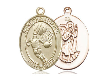 14kt Solid Gold St. Christopher Basketball Medal Pendant 1x3/4 inch handcrafted by Bliss Manufacturing