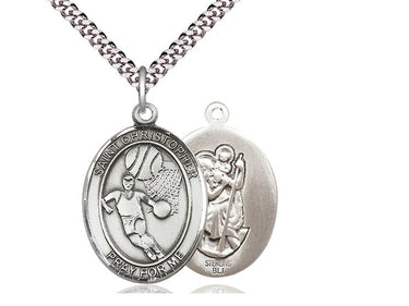 Sterling Silver St. Christopher Medal Necklace 1x3/4 inch on 24 inch chain by Bliss Manufacturing