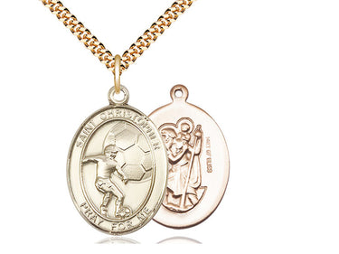 14kt Gold Filled St. Christopher Soccer Medal Necklace 1x3/4 inch on 24 inch chain by Bliss Manufacturing