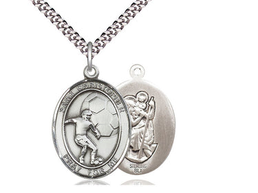 Sterling silver St. Christopher soccer medal necklace 1 inch pendant 24 inch curb chain handcrafted by Bliss USA