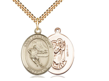 14kt Gold Filled St. Christopher Hockey Medal Necklace 1 inch by 3/4 inch on 24 inch chain by Bliss