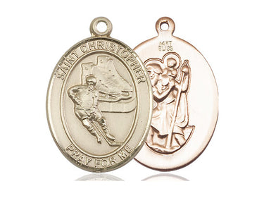 14kt Solid Gold St. Christopher Hockey Medal pendant 1x3/4 inch handcrafted by Bliss Manufacturing