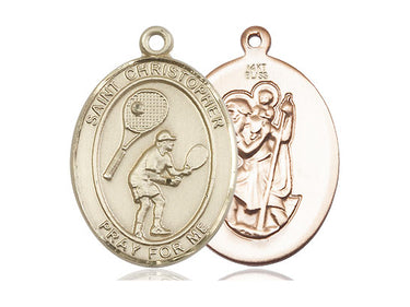 14kt Solid Gold St. Christopher Tennis Medal Pendant 1 inch by 3/4 inch by Bliss Manufacturing