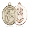 14kt solid gold St. Christopher golf medal pendant, 1 inch by 3/4 inch, handcrafted by Bliss Manufacturing