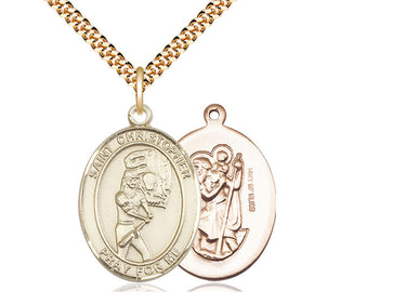 14kt Gold Filled St. Christopher Softball Medal Necklace 1x3/4 inch with 24 inch chain by Bliss