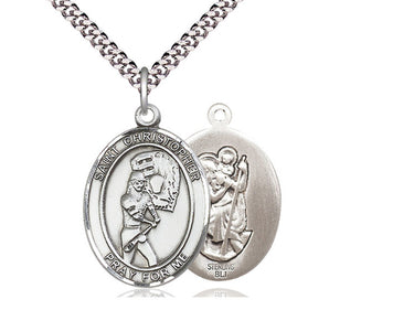 Sterling Silver St. Christopher Softball Medal Necklace 1x3/4 inch with 24 inch chain by Bliss