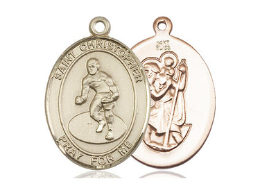 14kt solid gold St. Christopher wrestling medal pendant 1 inch by 3/4 inch handmade in USA by Bliss