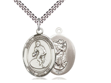 Sterling silver St. Christopher wrestling medal necklace 1 inch by 3/4 inch on 24 inch curb chain by Bliss