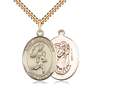 14kt Gold Filled St Christopher Track and Field Medal Necklace 1 inch by 3/4 inch on 24 inch Curb Chain by Bliss