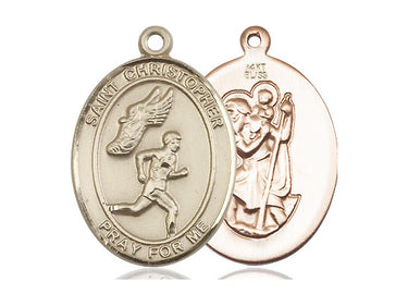 14kt Solid Gold St. Christopher Track and Field Medal Pendant 1 inch by 3/4 inch handcrafted by Bliss Manufacturing USA