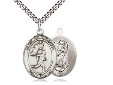 Sterling Silver St. Christopher Track and Field Medal Necklace 1 inch by 3/4 inch on 24 inch chain by Bliss