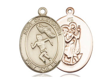 14kt Solid Gold St. Christopher Track and Field Medal Pendant 1 inch by 3/4 inch handmade in USA by Bliss Manufacturing