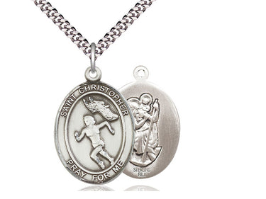 Sterling Silver St Christopher Track and Field Patron Saint Medal Necklace 1 inch by 3/4 inch on 24 inch chain by Bliss