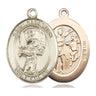 14kt solid gold St. Sebastian baseball medal pendant, 1 inch by 3/4 inch, handmade in USA by Bliss Manufacturing