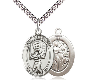 Sterling Silver St. Sebastian Baseball Medal Necklace 1 x 3/4 inch with 24 inch Chain by Bliss