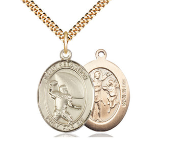 14kt Gold Filled St. Sebastian Football Medal Necklace 1x3/4 inch with 24 inch chain by Bliss