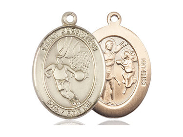 14kt Solid Gold St. Sebastian Basketball Medal Pendant 1x3/4 inch handcrafted by Bliss Manufacturing