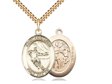14kt Gold Filled St. Sebastian Hockey Medal Necklace 1x3/4 inch on 24 inch curb chain by Bliss Manufacturing