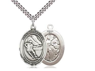 Sterling Silver St. Sebastian Hockey Medal Necklace 1 inch x 3/4 inch Medium with 24 inch chain by Bliss
