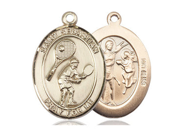 14kt Solid Gold St. Sebastian Tennis Medal Pendant 1 inch by 3/4 inch handcrafted by Bliss