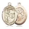 14kt solid gold St. Sebastian golf medal pendant, 1 inch by 3/4 inch, handcrafted by Bliss Manufacturing USA