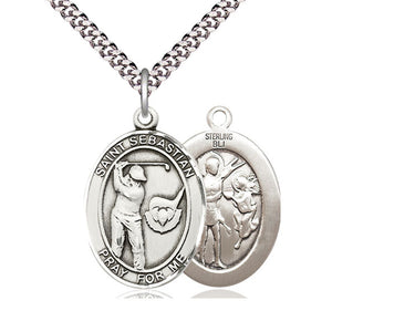 Sterling Silver St Sebastian Golf Medal Necklace 1 inch pendant 24 inch chain handmade by Bliss USA