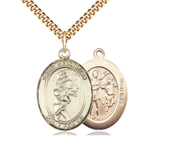 14kt Gold Filled St. Sebastian Softball Medal Necklace 1x3/4 inch with 24 inch chain by Bliss