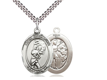 Sterling Silver St. Sebastian Softball Medal Necklace 1 inch with 24 inch Chain by Bliss Manufacturing